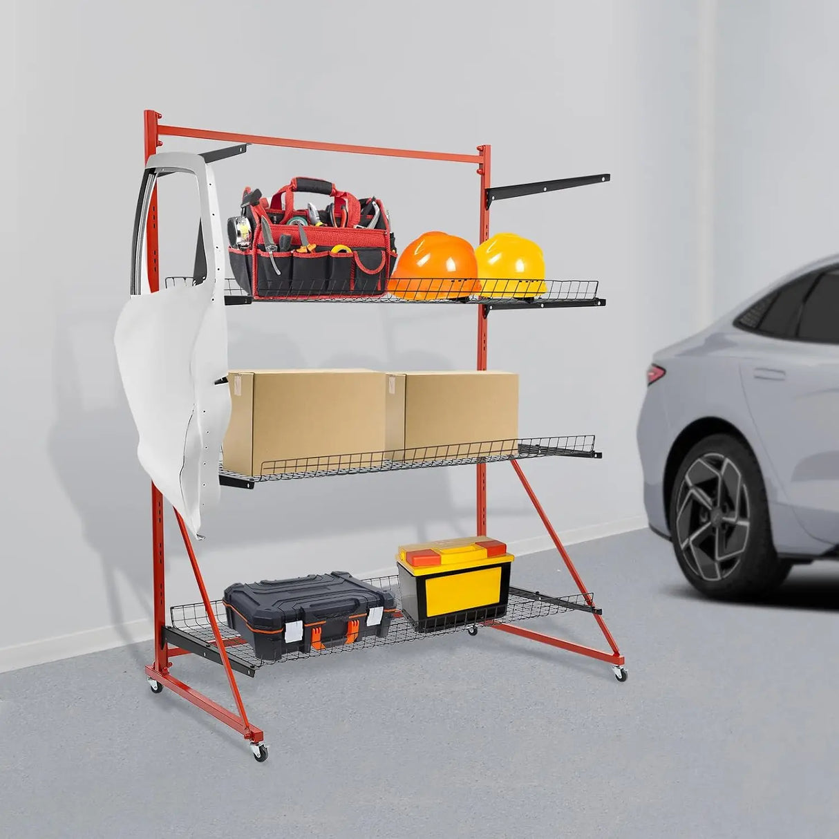 TTeralmon 3 Shelf Universal Auto Body Rolling Parts Storage Rack J-J-F-T-B-H