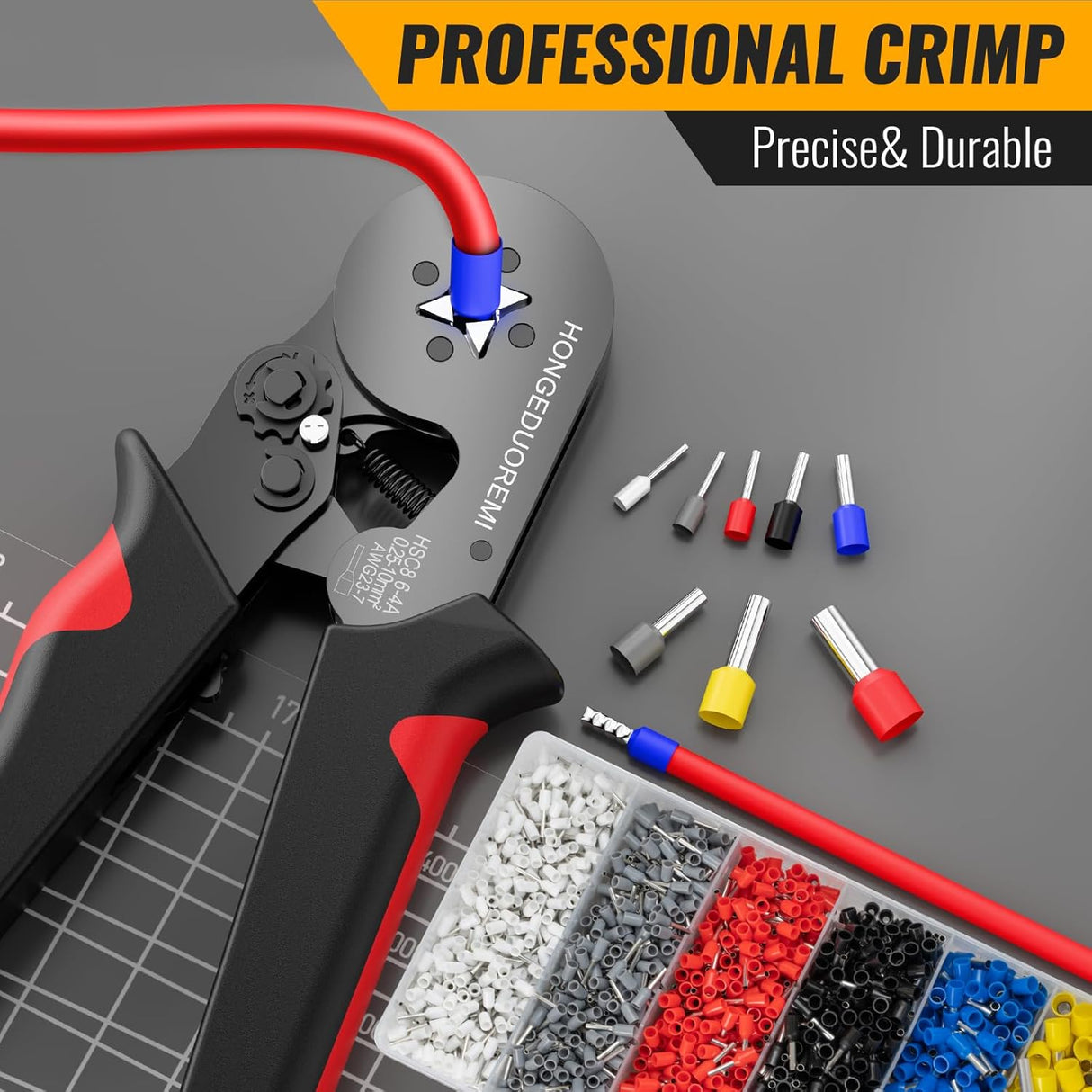 Ferrule Crimping Tool Kit with 1800PCS Wire Ferrules, Self-Adjusting Ratchet Crimper, 4-Corner Crimping Pliers for AWG 20-8 Electrical, Automotive & DIY Wiring TekShack