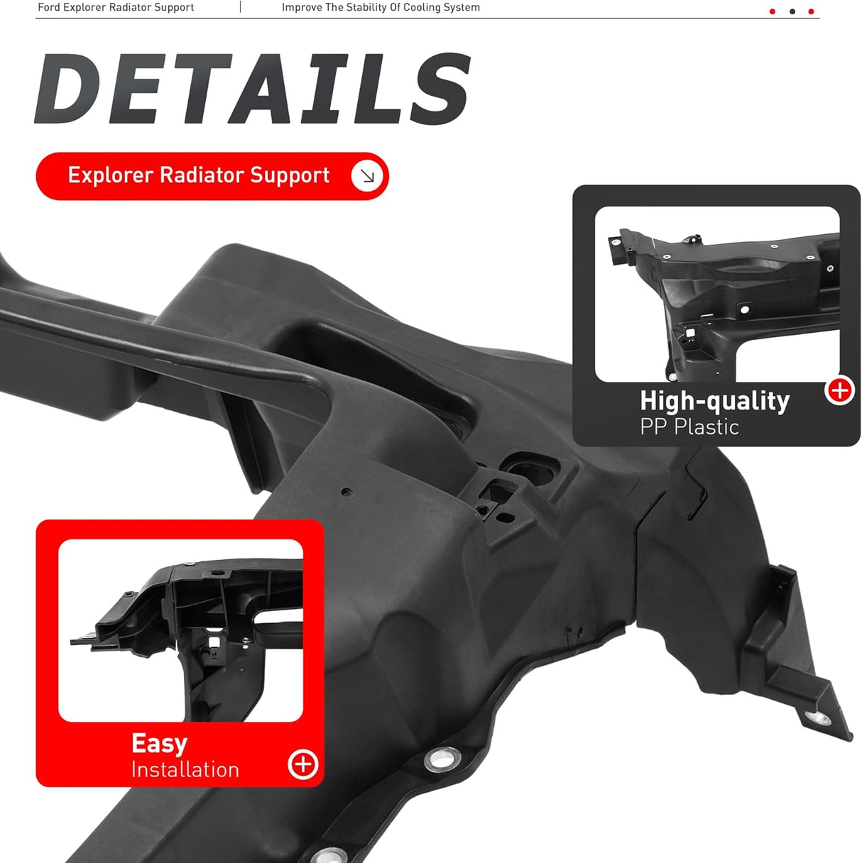 Radiator Support Black Compatible with 2011-2015 Ford Explorer