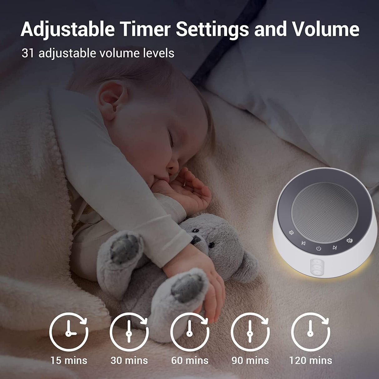 BGOVERSS White Noise Sound Machine – 20 Soothing Sounds, Color Night Light, Sleep Aid for Baby, Kids & Adults BGOVERSS