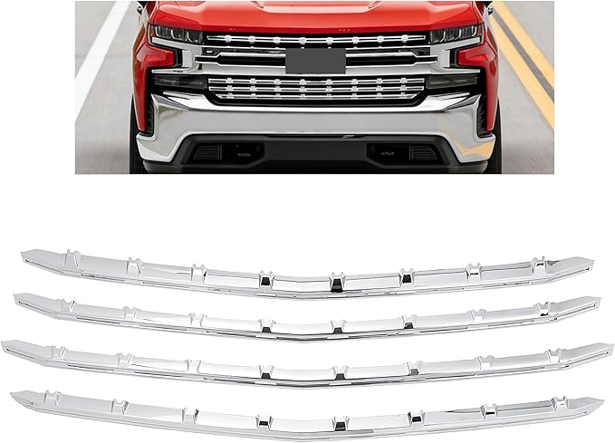 Front Grille Overlay Trim 4 Piece Set Chrome Finish