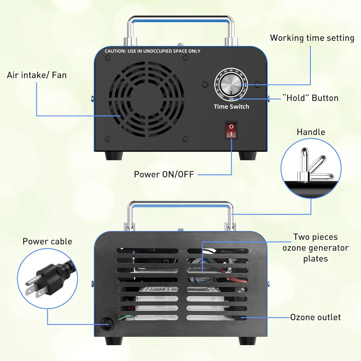 Commercial Ozone Generator – 45,000mg/h High-Capacity Industrial Air Purifier (Blue) TekShack