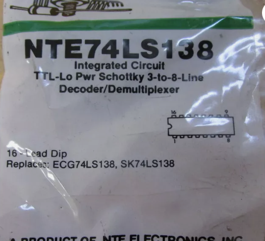 NTE74LS138 Integrated Circuit 3-of-8 Decoder/ Demultiplexer NTE