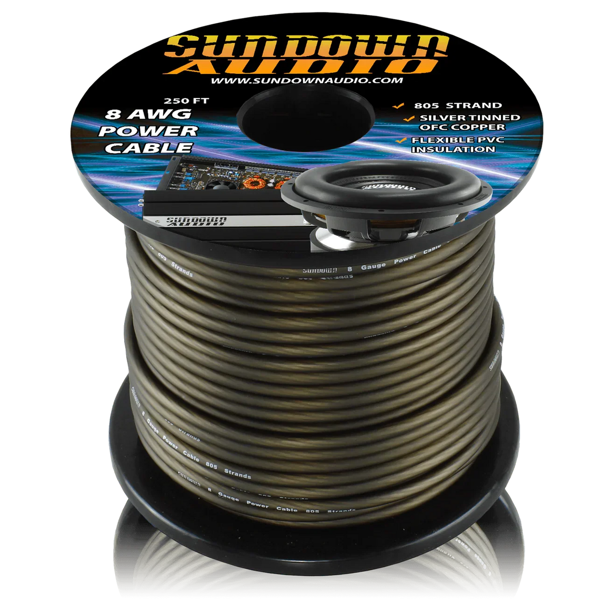 Sundown Audio 8 Gauge 250' Tinned OFC Oxygen Free Copper Power Cable Sundown Audio