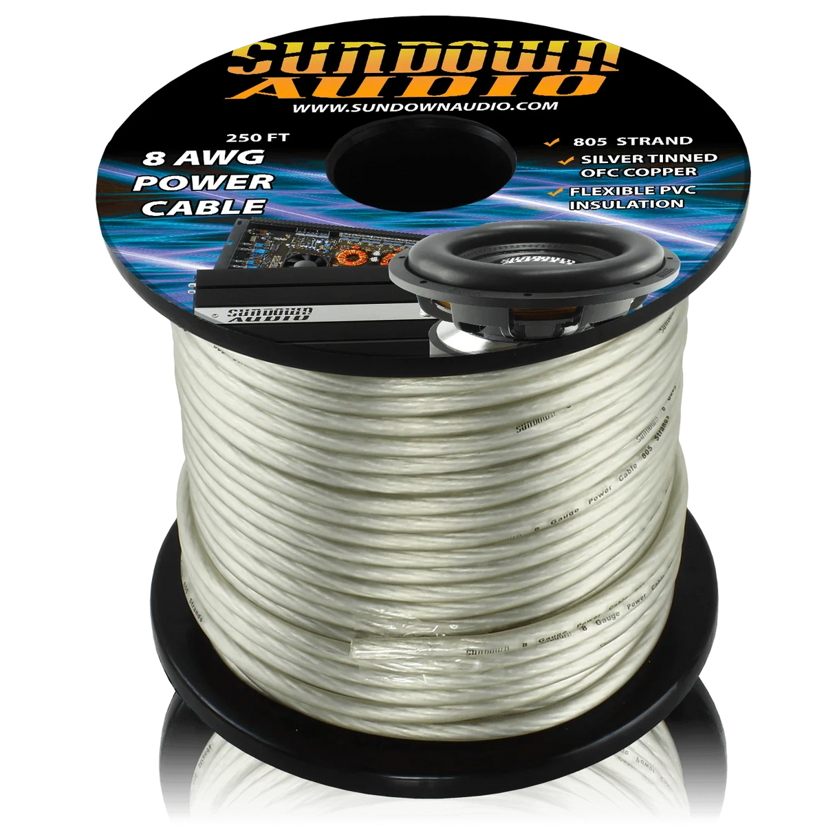 Sundown Audio 8 Gauge 250' Tinned OFC Oxygen Free Copper Power Cable Sundown Audio