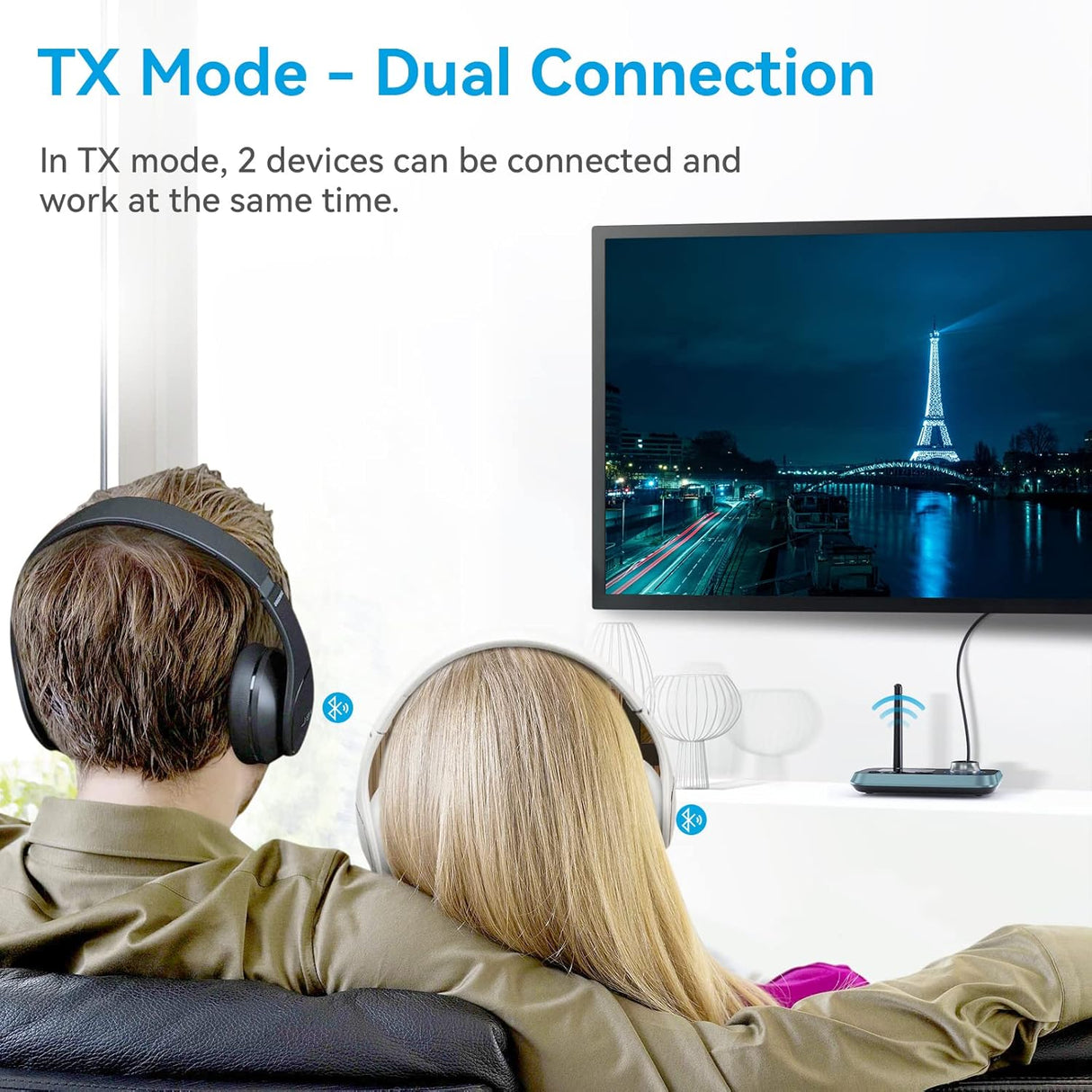 Bluetooth Transmitter – Dual Headphones, RCA/AUX/Optical, LCD Soomfon