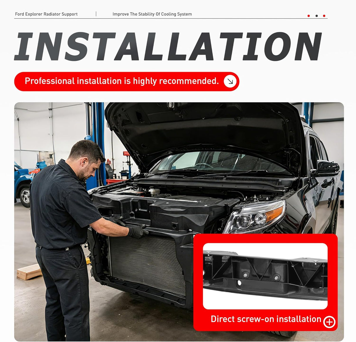 Radiator Support Black Compatible with 2011-2015 Ford Explorer
