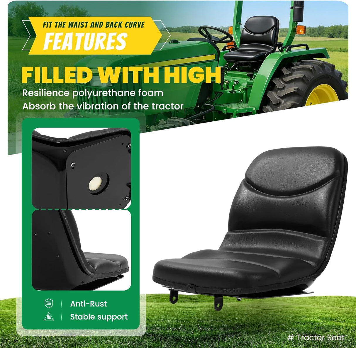Compact Tractor Replacement Seat for Select Models Black Steel