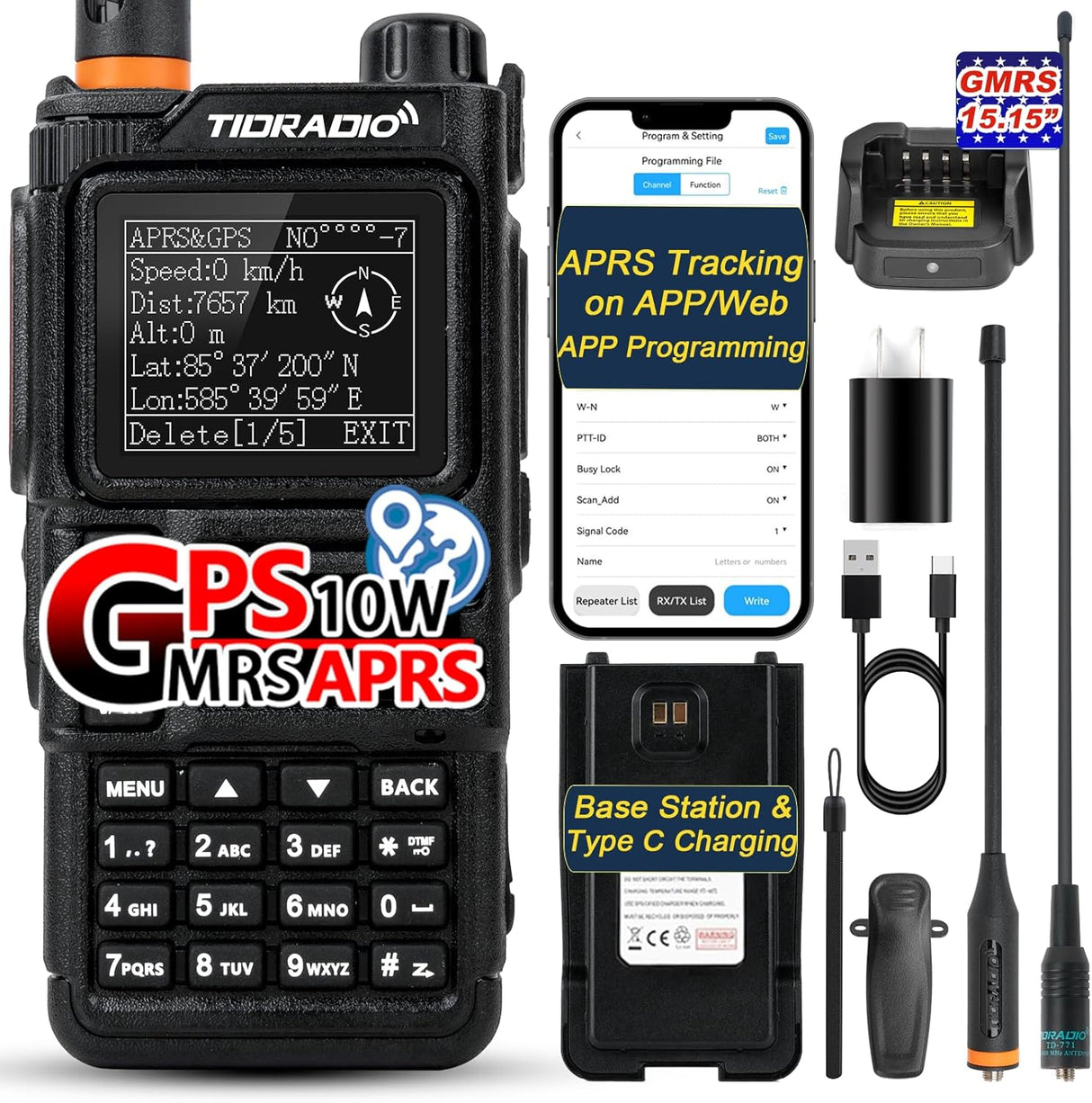 TIDRADIO TD-H9 10Watt GPS/APRS GMRS Handheld Radio,Spectrum TIDRadio