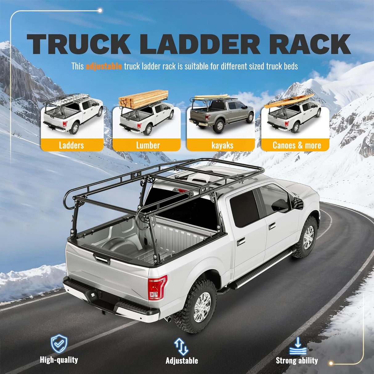 Truck Ladder Rack Heavy Duty Steel Adjustable Universal Fit