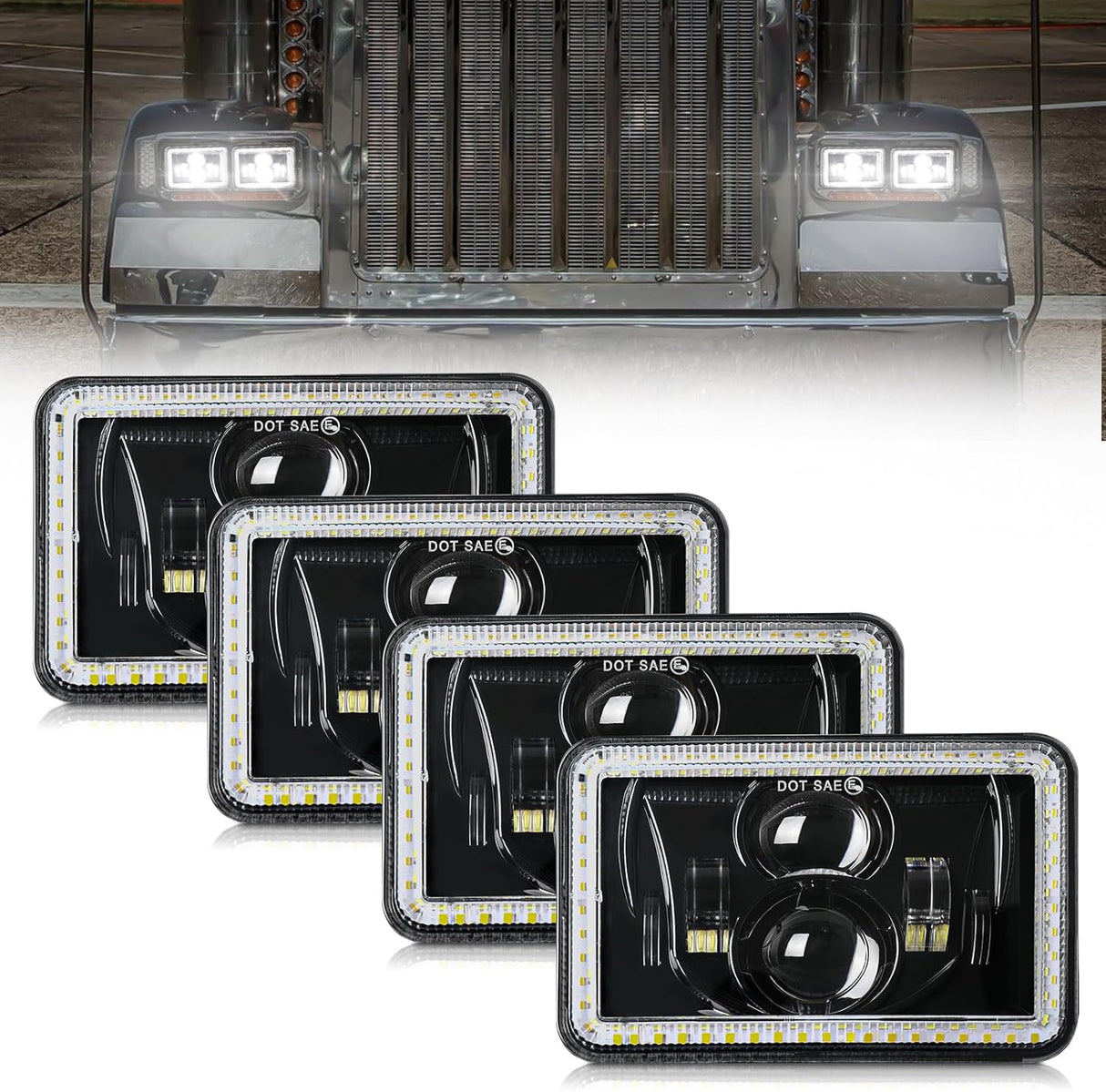 4x6 LED Headlights 60W DOT Approved Hi/Lo Sealed Beam 4 Piece Set