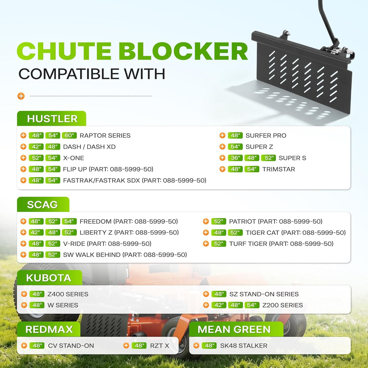 Adjustable Steel Lawn Mower Chute Blocker 0 to 90 Degree