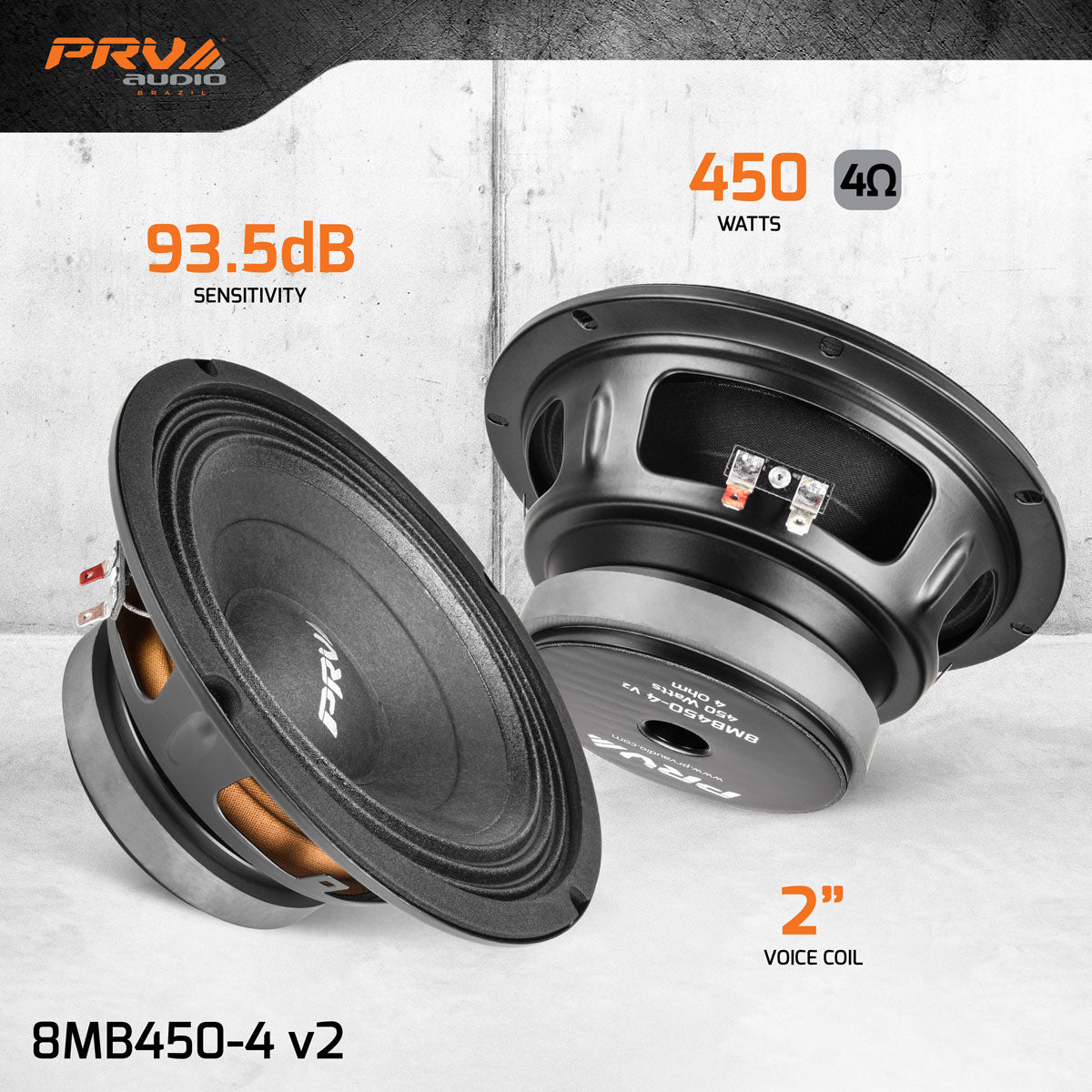 8MB450-4 v2 PRV 8″ Midbass Car Speaker PRO Audio 450 Watts / 4 Ohm PRV
