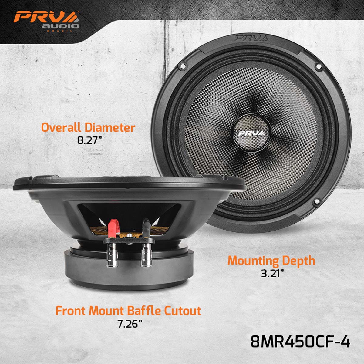 PRV Audio 8MR450CF-4 8" Waterproof Midrange Loudspeaker Carbon Fiber