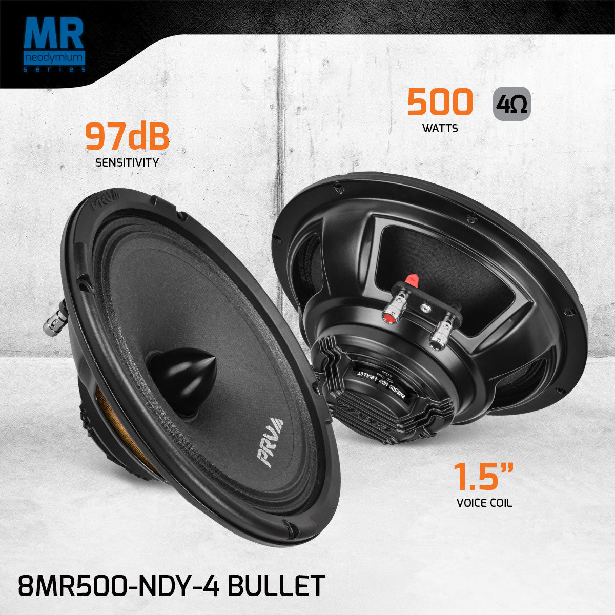 PRV Audio 8MR500-NDY-4 | 8" 500W RMS Neodymium Midrange Speaker w/ Bullet (Single) PRV Audio
