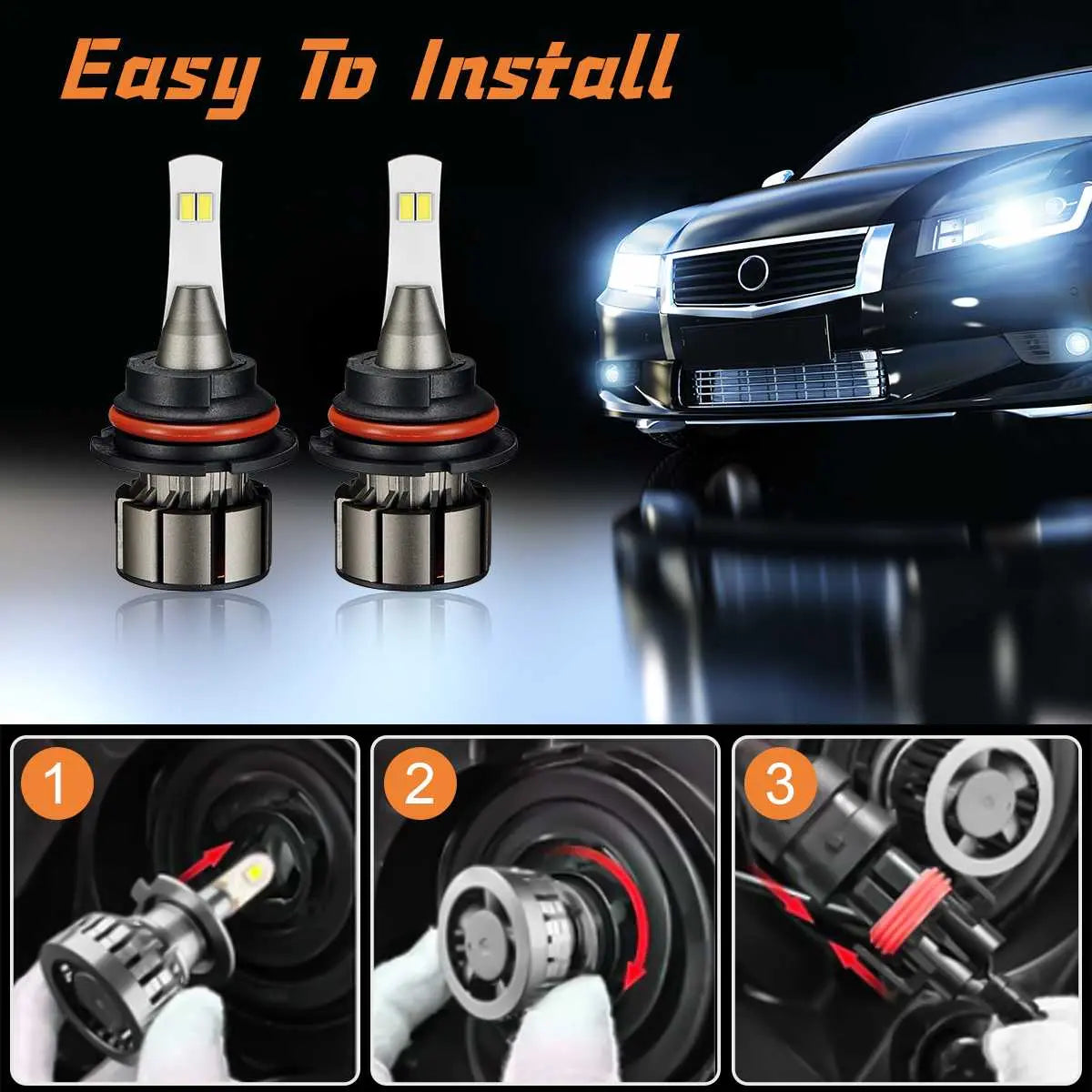 9004 HB1 LED Headlight Bulbs 18W 6000LM 6000K | 2 Bulbs for Acura/Buick/Cadillac/Chevrolet/