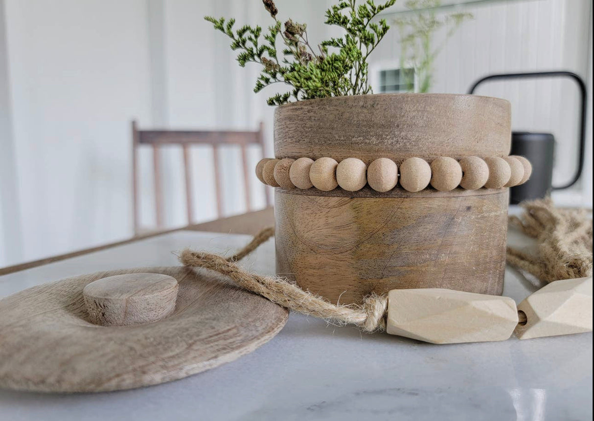 Mango Wood Beaded Canister KB Decor & More