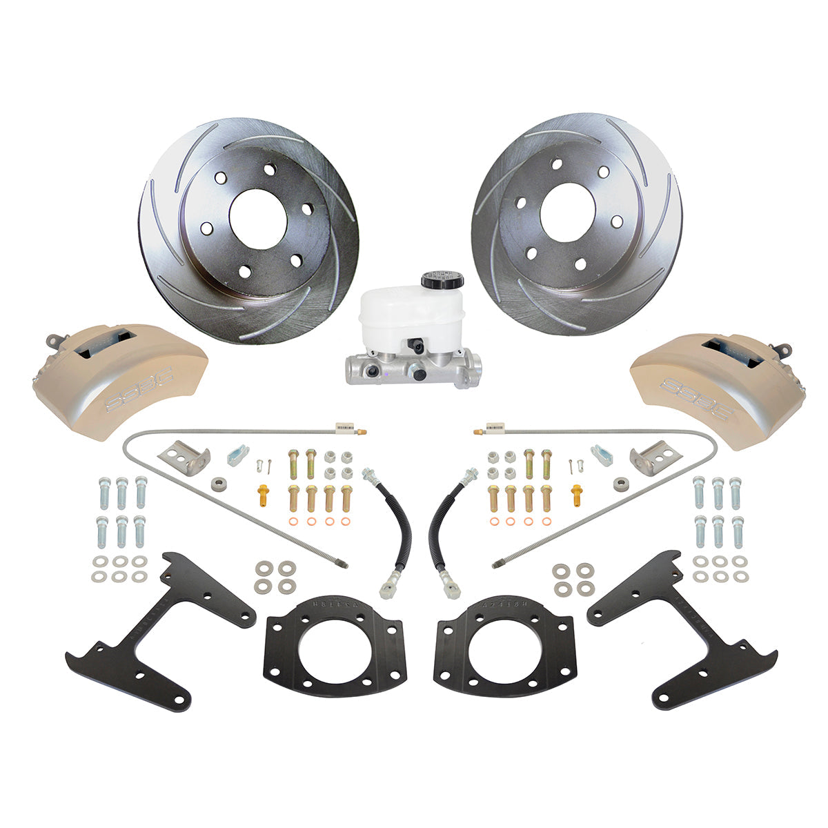American Made Tri-Power 3-Piston Billet Aluminum Rear Drum to Disc Brake Conversion Kit W/Rotors. Clear A126-4