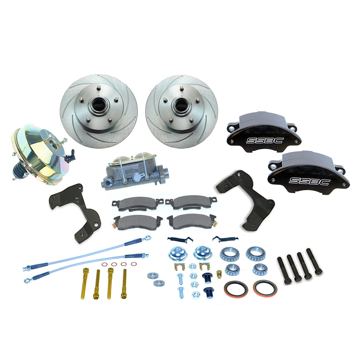 American Made Super Twin 2-Piston Billet Aluminum Front Drum to Disc Brake Conversion Kit W/Rotors. Black A129-ABK