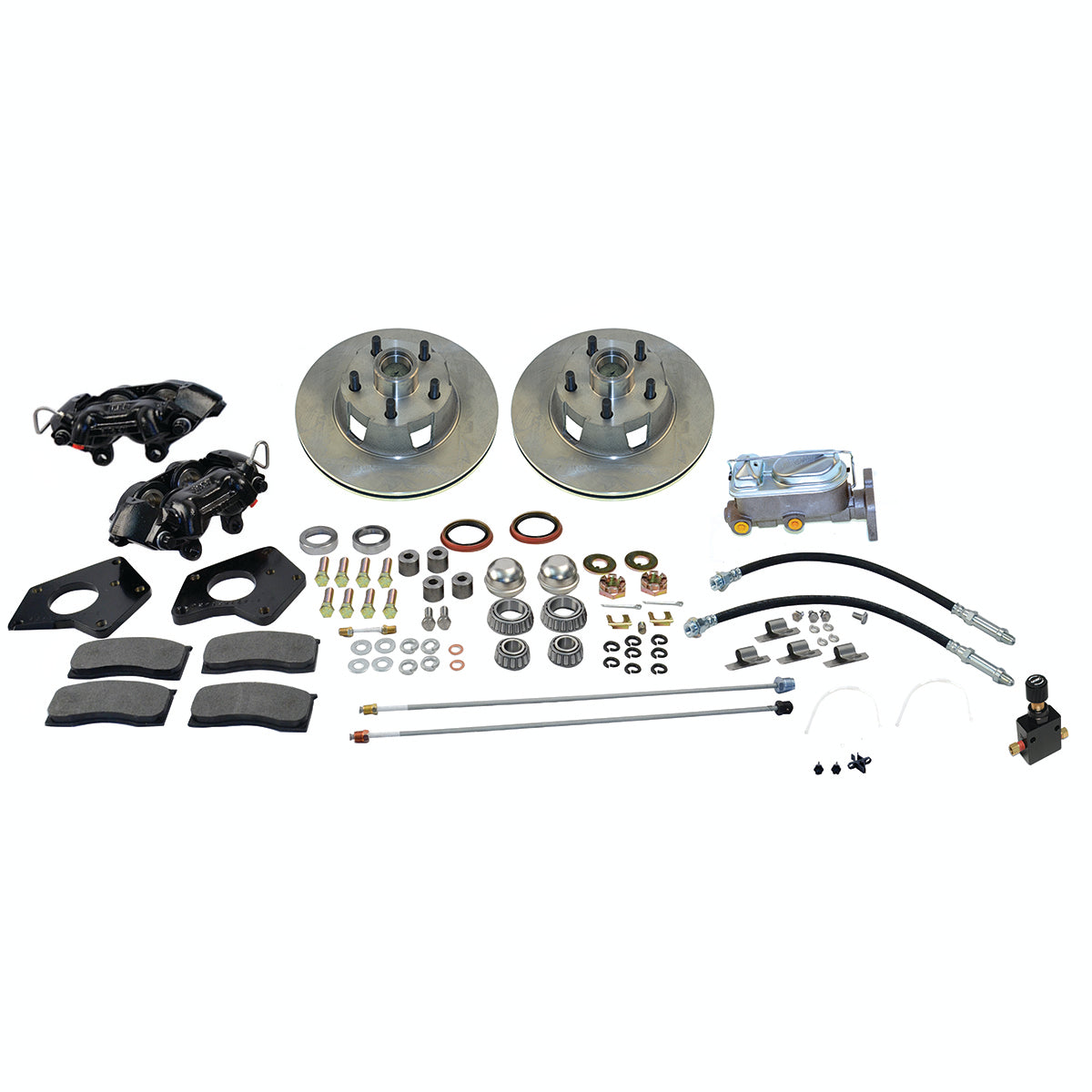 American Made Kelsey Hayes 4-Piston Direct Fit Front Drum to Disc Brake Conversion Kit W/Rotors (Non-Power). A153