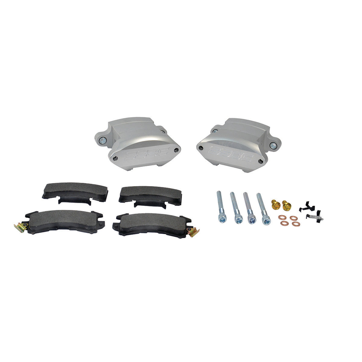 American Made Sport Twin 2-Piston Billet Aluminum Quick Change Front Caliper Upgrade Kit W/Performance Pads. Clear A181
