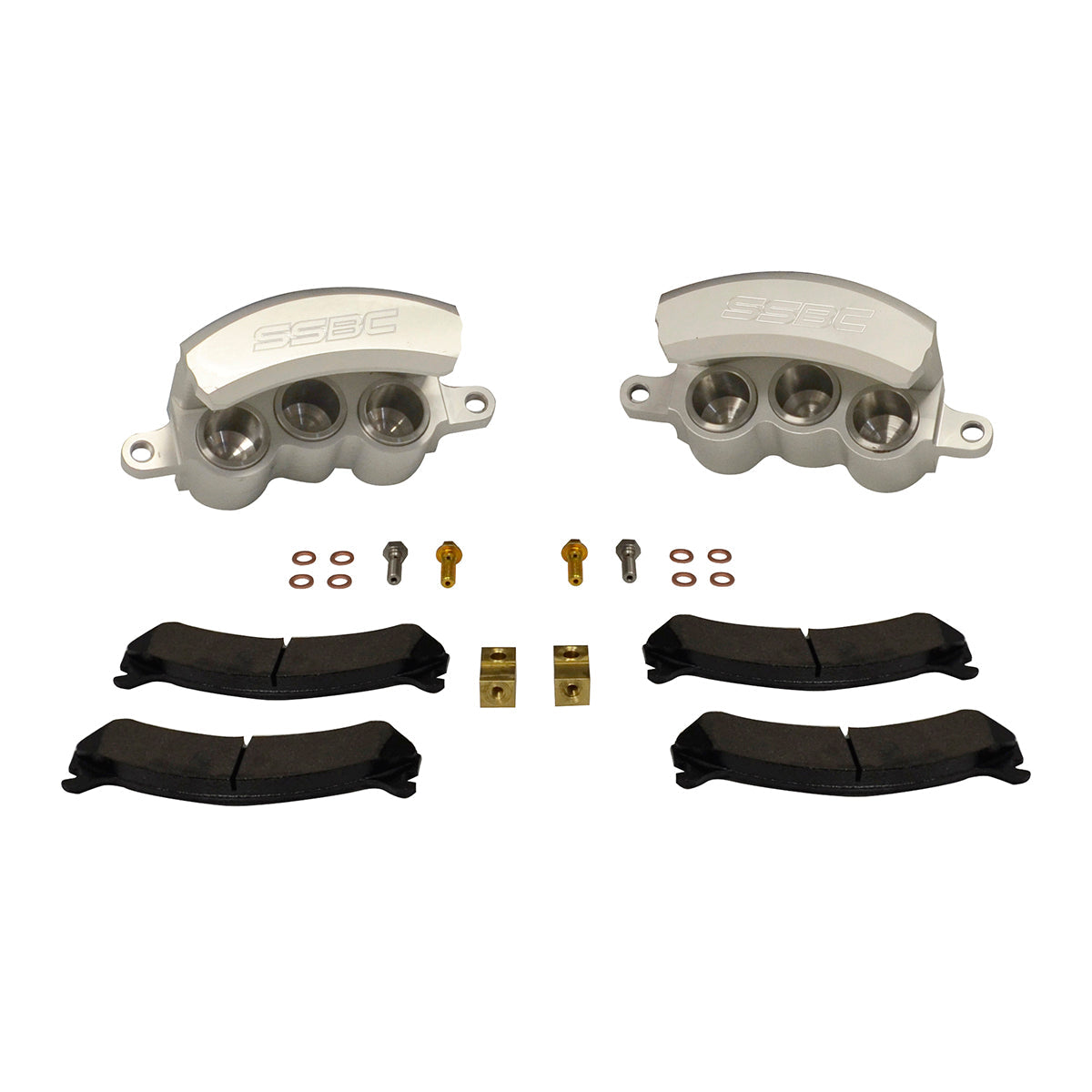 American Made Tri-Power 3-Piston Billet Aluminum "Quick Change" Front Caliper Upgrade Kit. Clear A187-4
