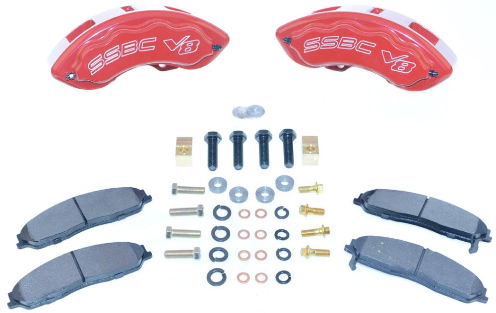 American Made V8-Barbarian 8-Piston Billet Aluminum Direct Fit Rear Disc Brake Kit W/DS Rotors. Red A193-10R-DS