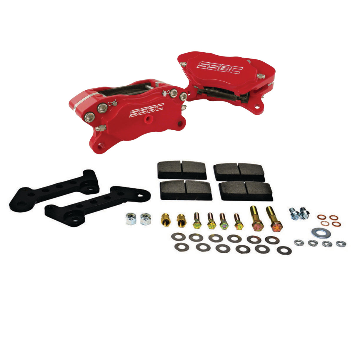 American Made Comp S 4-Piston Billet Aluminum Quick Change Front Caliper Upgrade Kit W/Pads. Red A200-1R