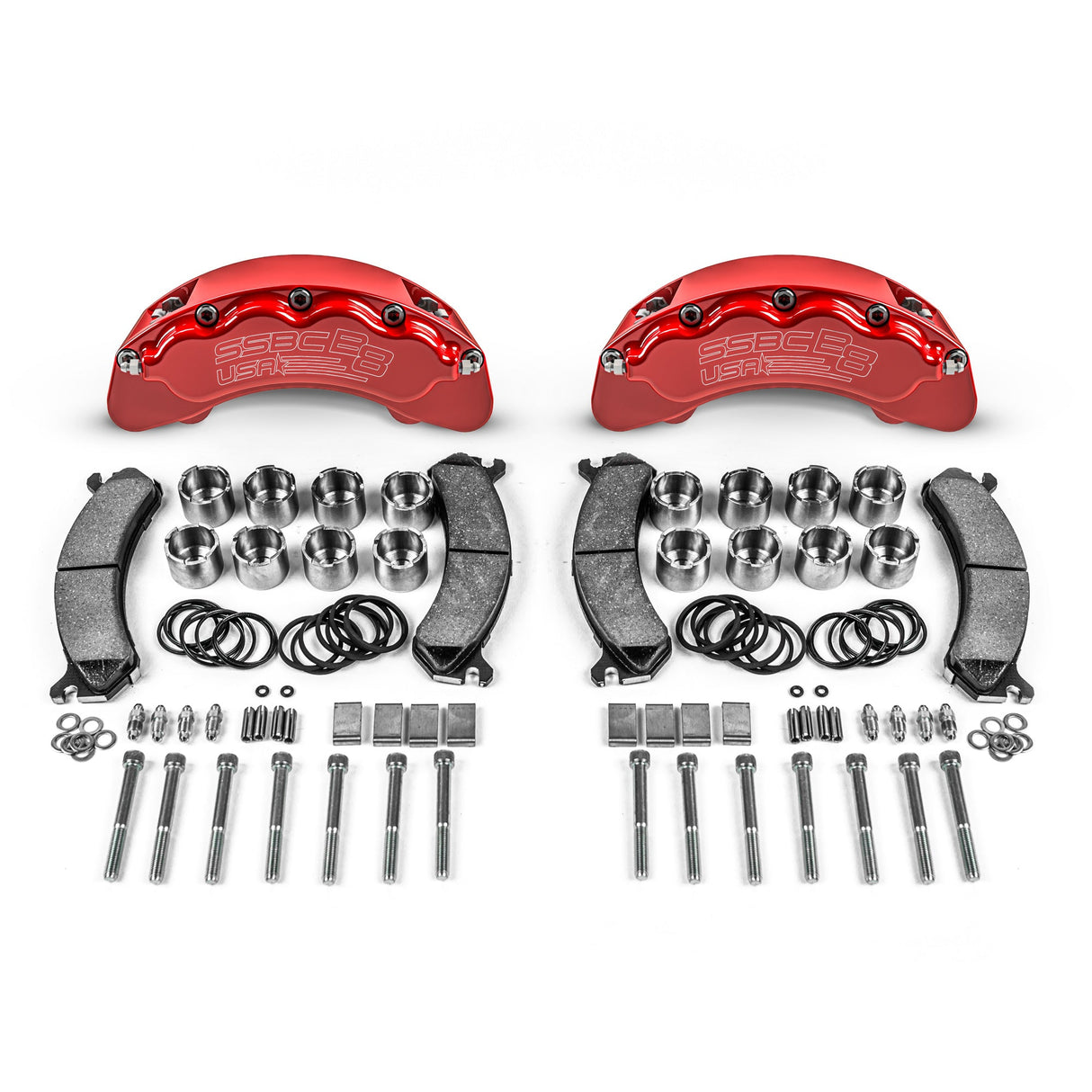 American Made B8-Brawler 8 Piston Direct Fit Front Caliper Upgrade Kit. Red A414-20R