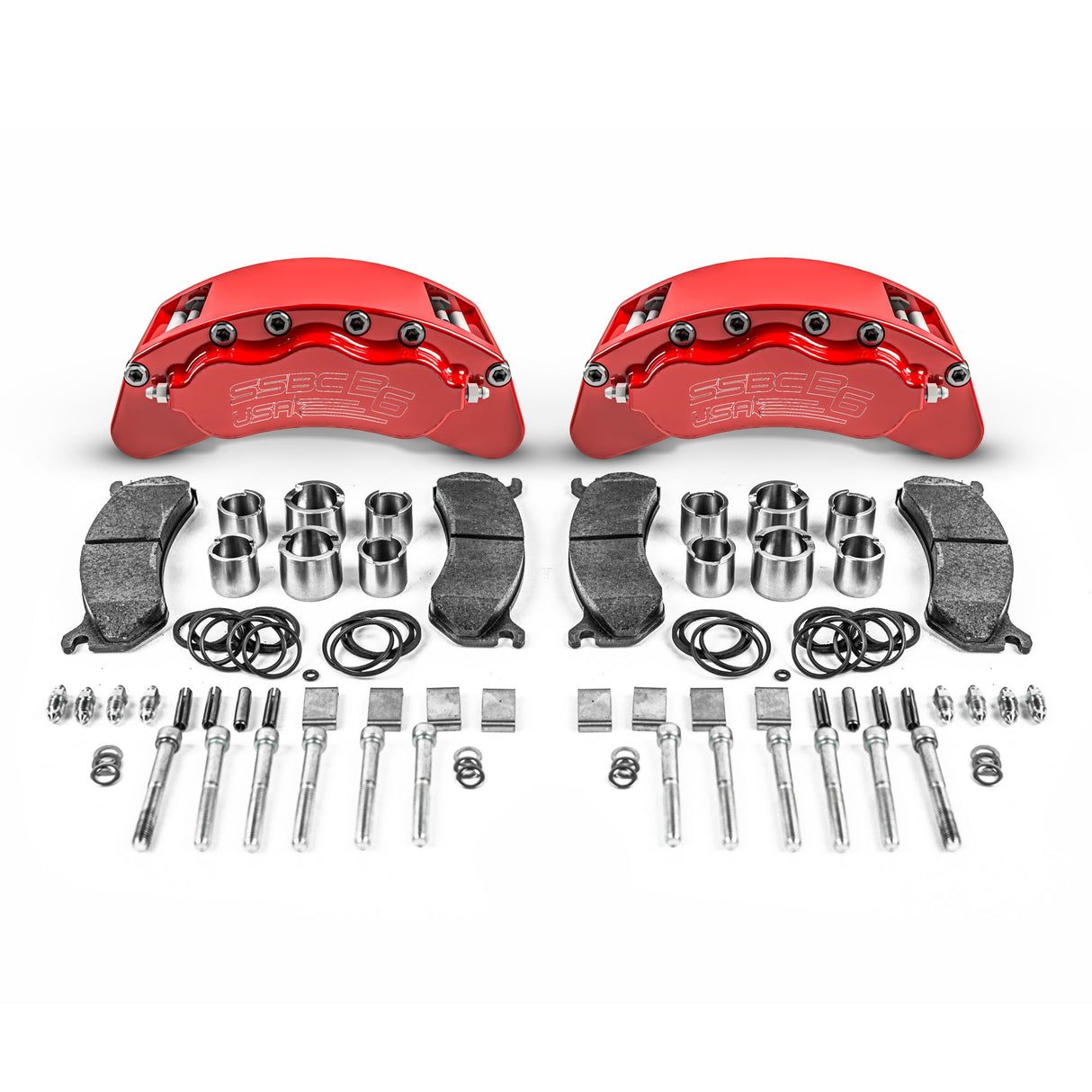 American Made B6-Brawler 6 Piston Direct Fit Billet Aluminum Rear Disc Brake Kit W/DS Rotors. Red A414-31R-DS