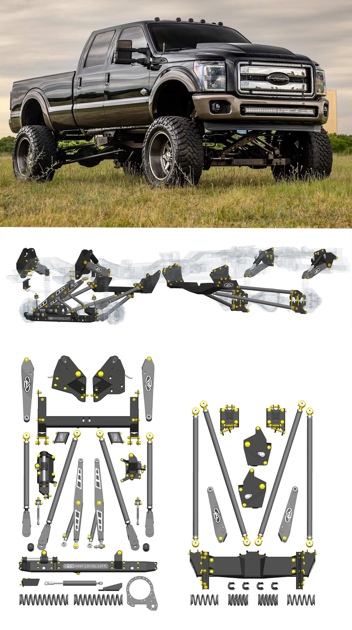 Any Level Lift - Base System, 0"-13": F-250/F-350, Single Rear Wheel (2011-2016) WHOLESALE Any Level Lift