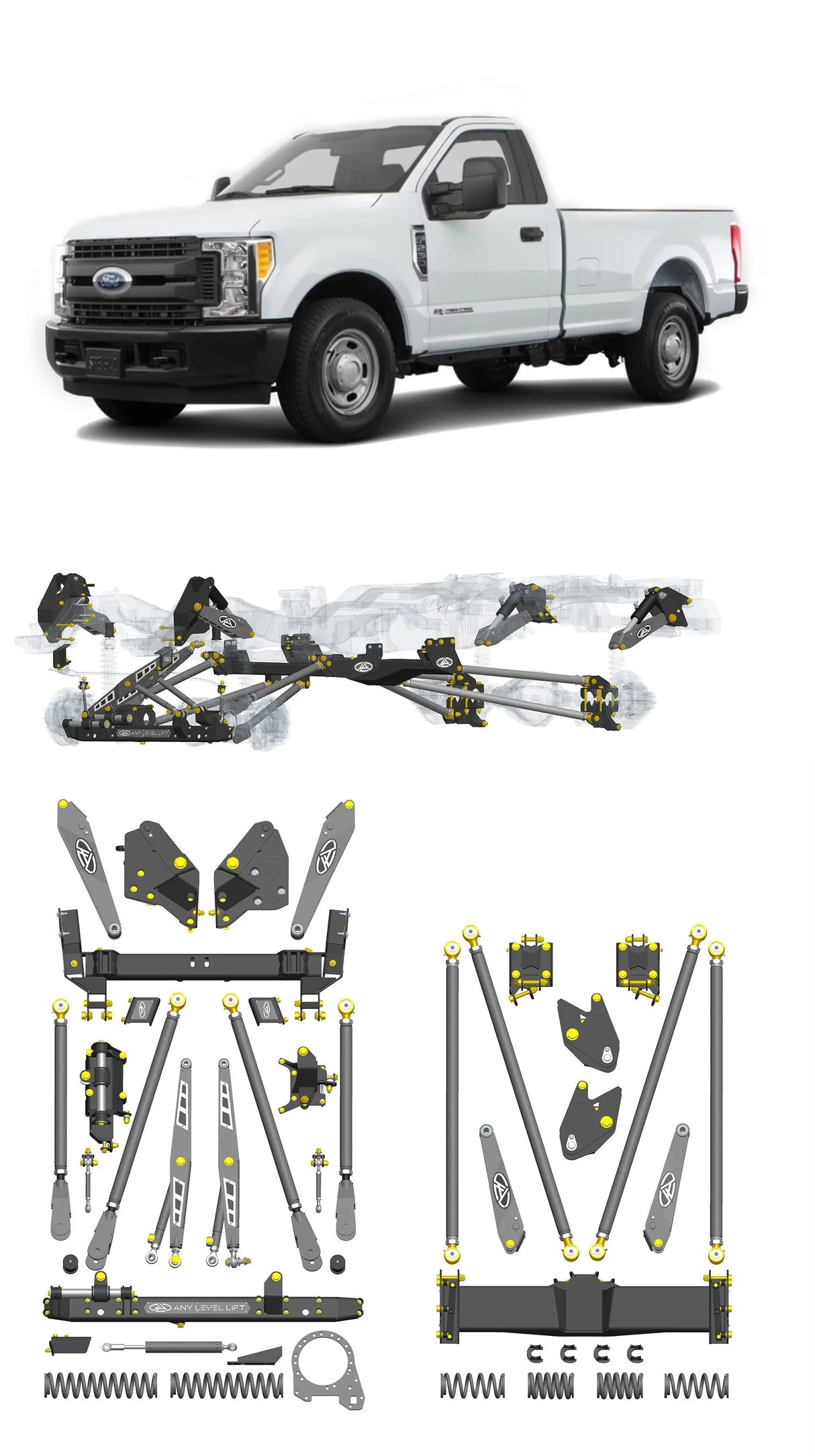 Any Level Lift - Base System, 0"-13": F-250/F-350, Single Rear Wheel (2017-2022) WHOLESALE Any Level Lift