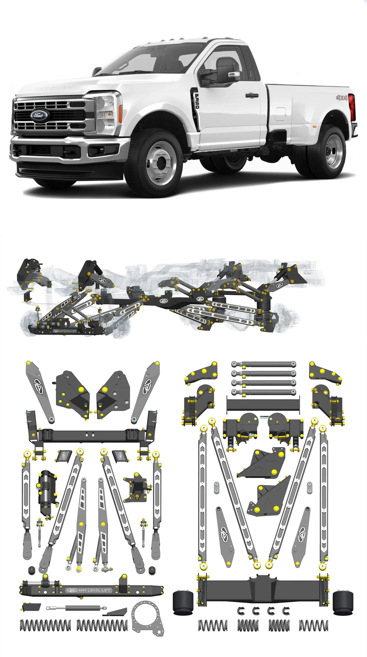 Any Level Lift - Base System, 0"-13": F-350 Dual Rear Wheel (2023+) WHOLESALE Any Level Lift