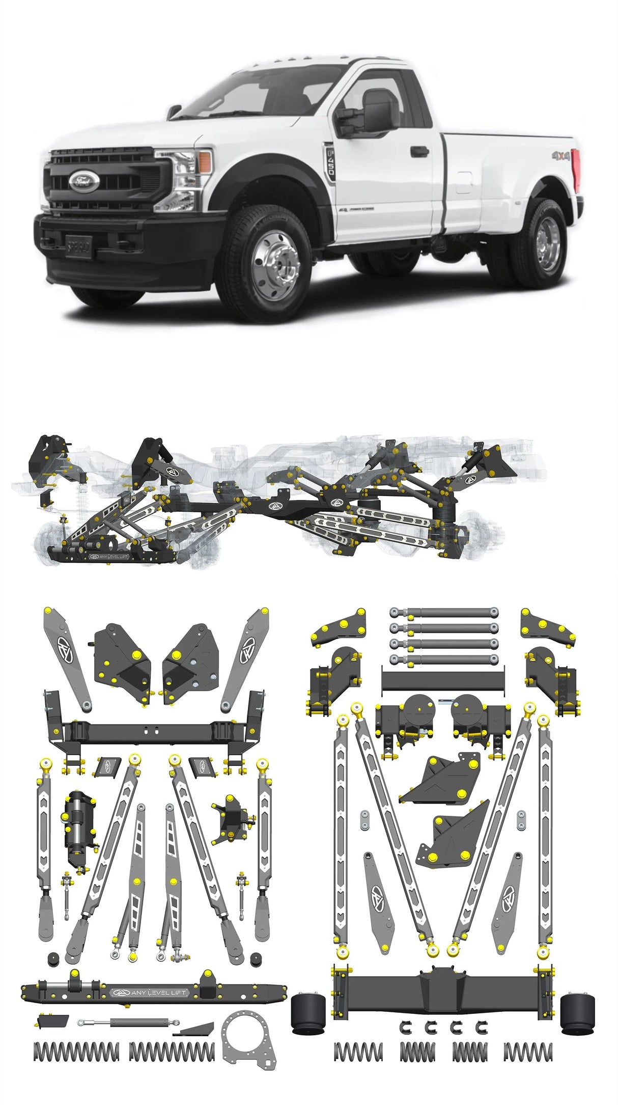Any Level Lift - Base System, 0"-13": F-450 Dual Rear Wheel (2019-2022) Any Level Lift