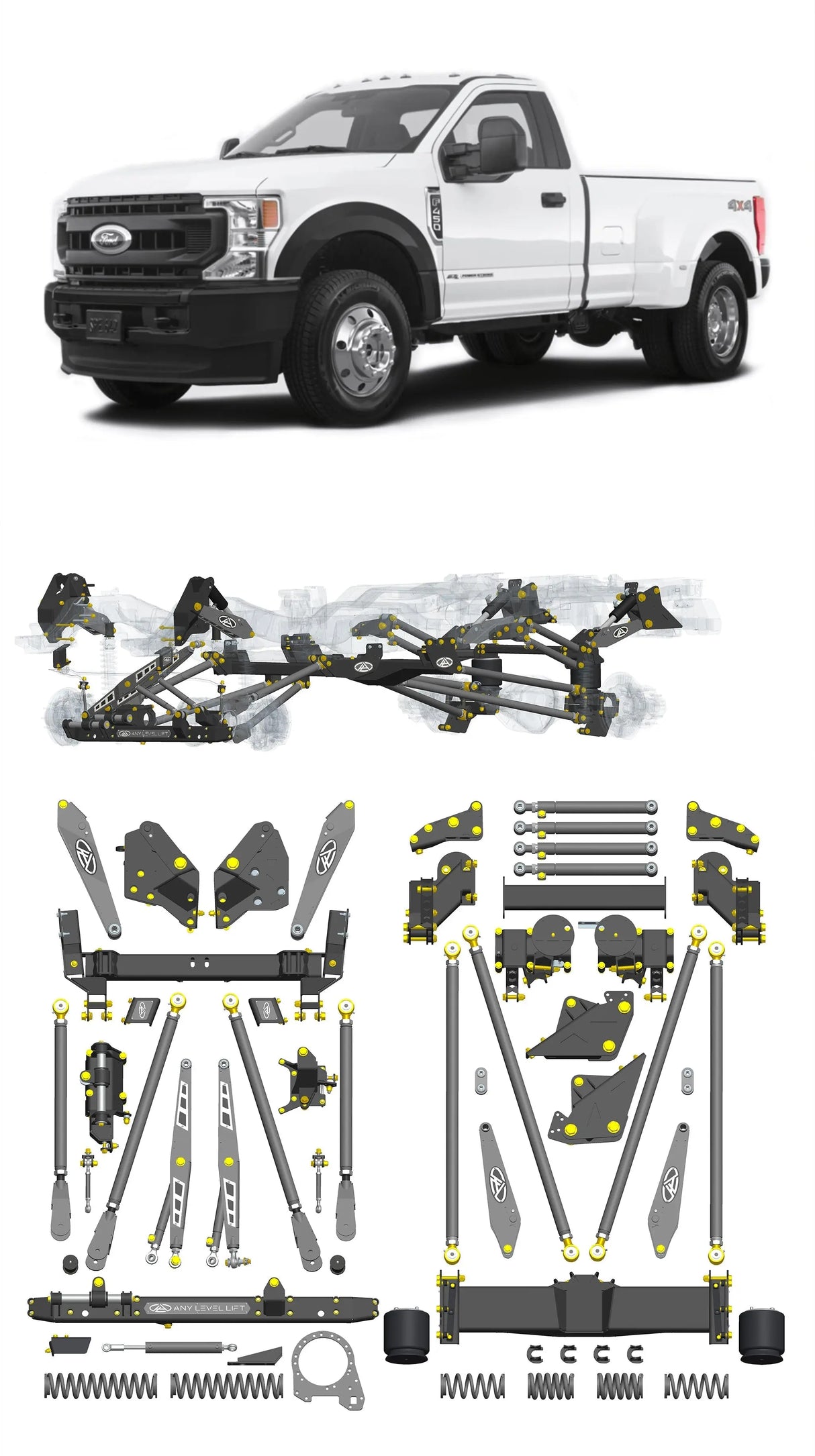 Any Level Lift - Base System, 0"-13": F-450 Dual Rear Wheel (2019-2022) WHOLESALE Any Level Lift