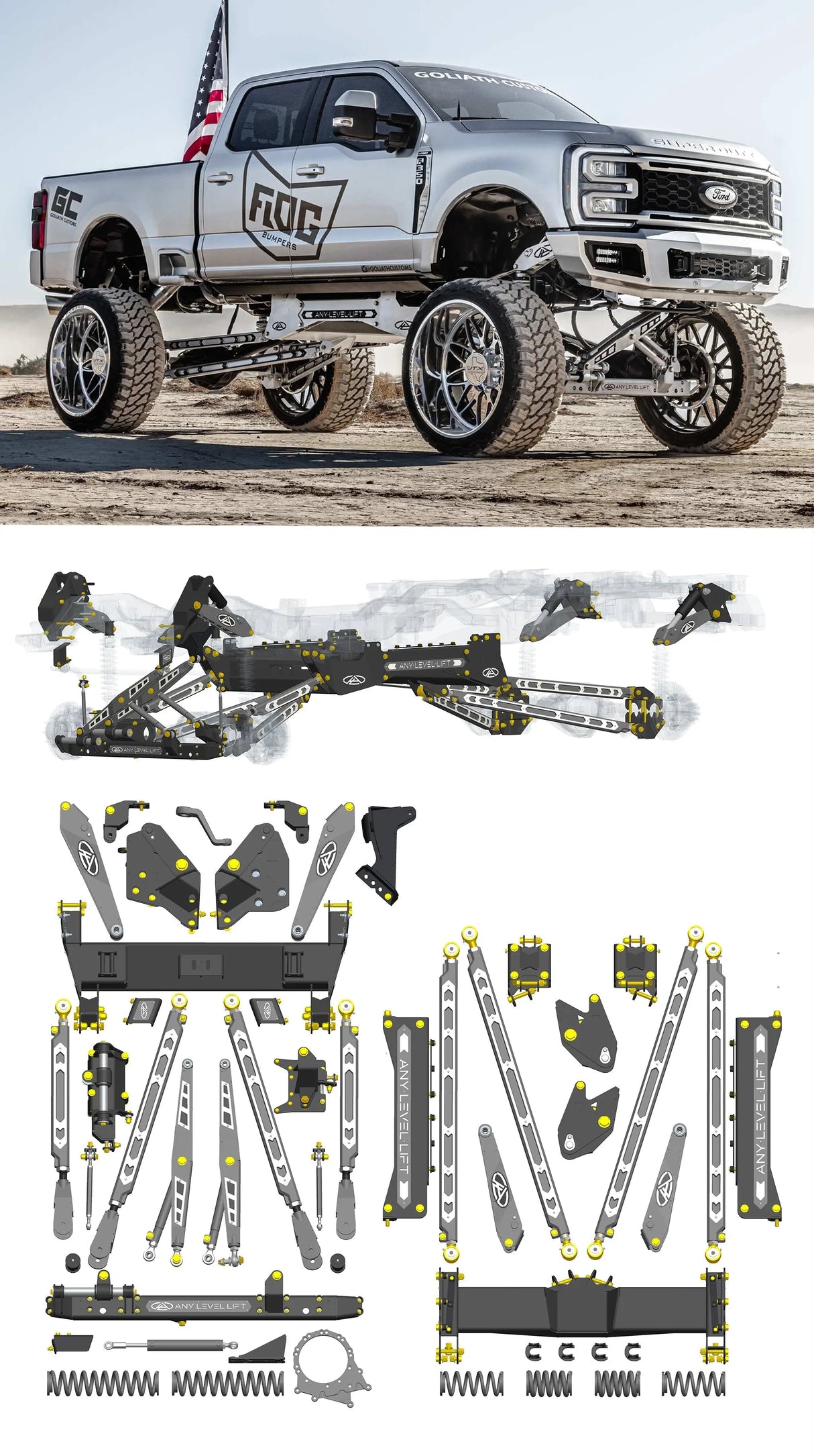 Any Level Lift - Base System, 4"-17": F-250/F-350, Single Rear Wheel (2023+) WHOLESALE Any Level Lift