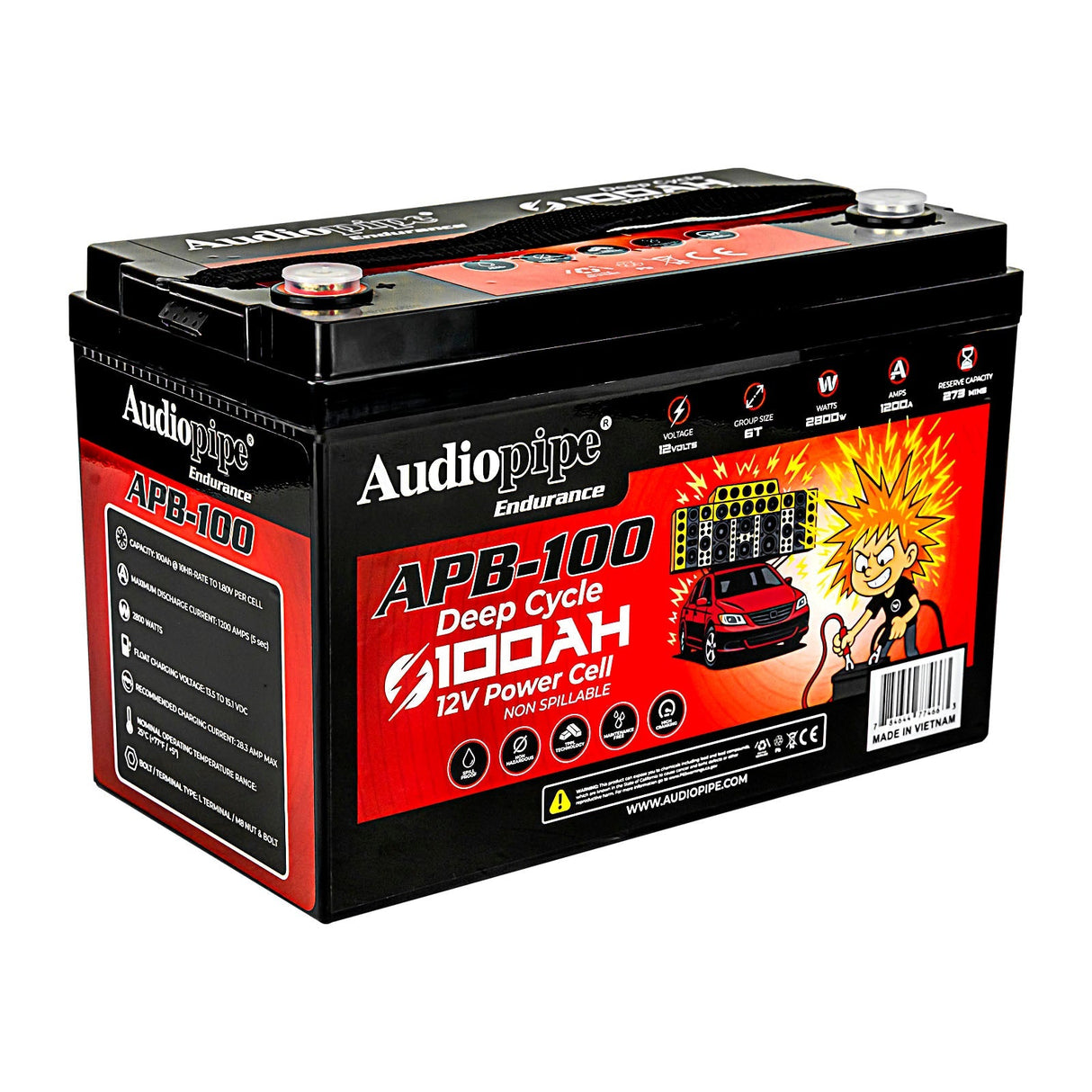Deep Cycle 100AH 12V Power Cell (APB-100) Audiopipe