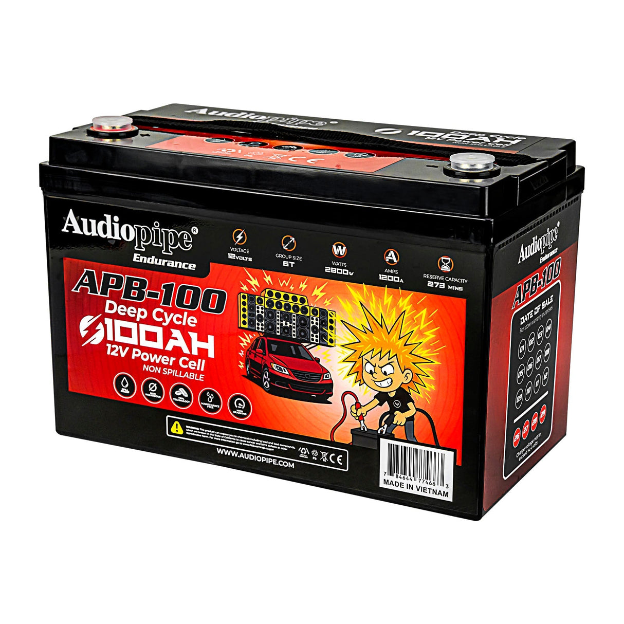 Deep Cycle 100AH 12V Power Cell (APB-100) Audiopipe