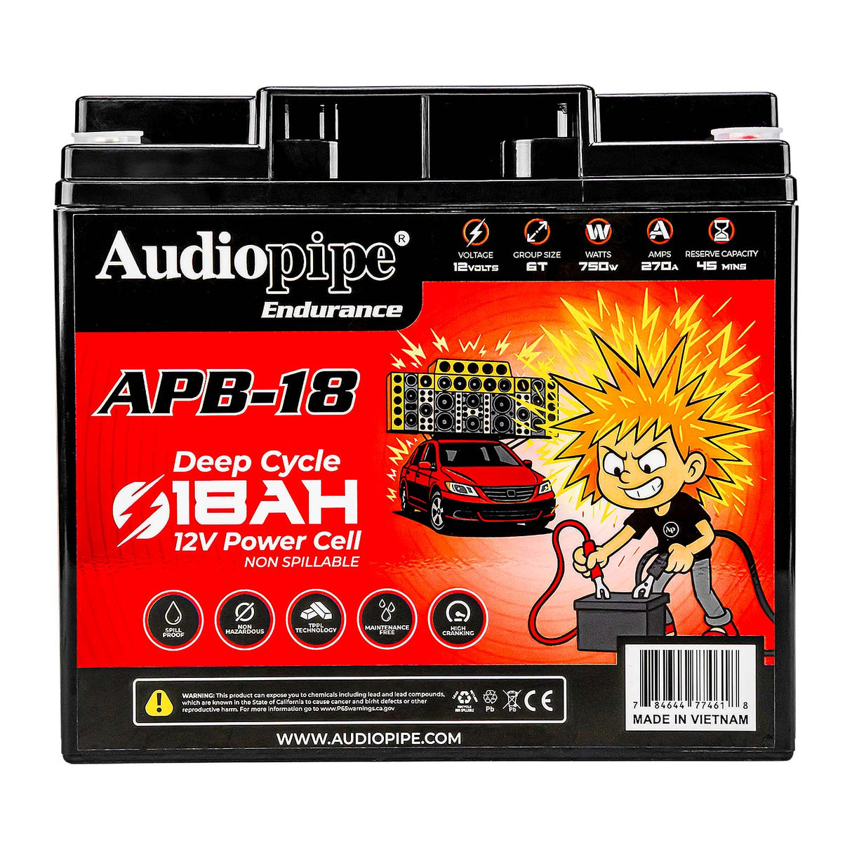 Deep Cycle 18AH 12V Power Cell (APB-18) Audiopipe
