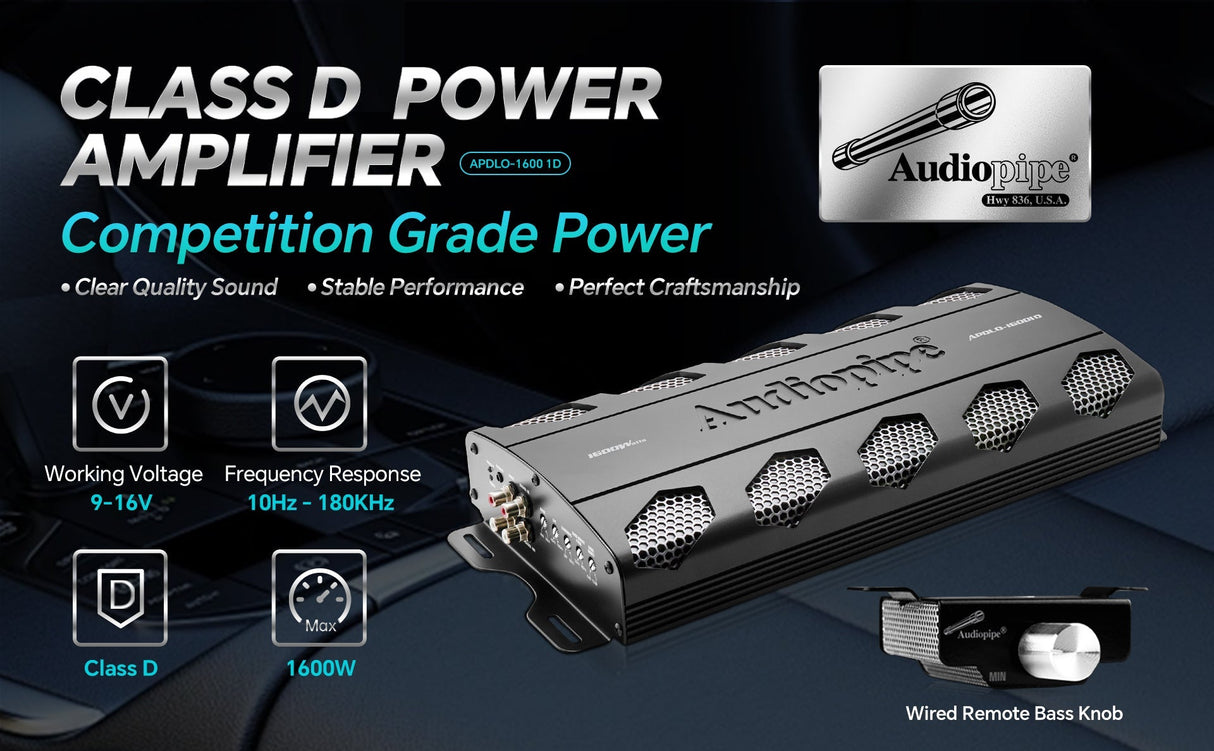 Class D Mono Mosfet Power Amplifier (APDLO-16001D) Audiopipe