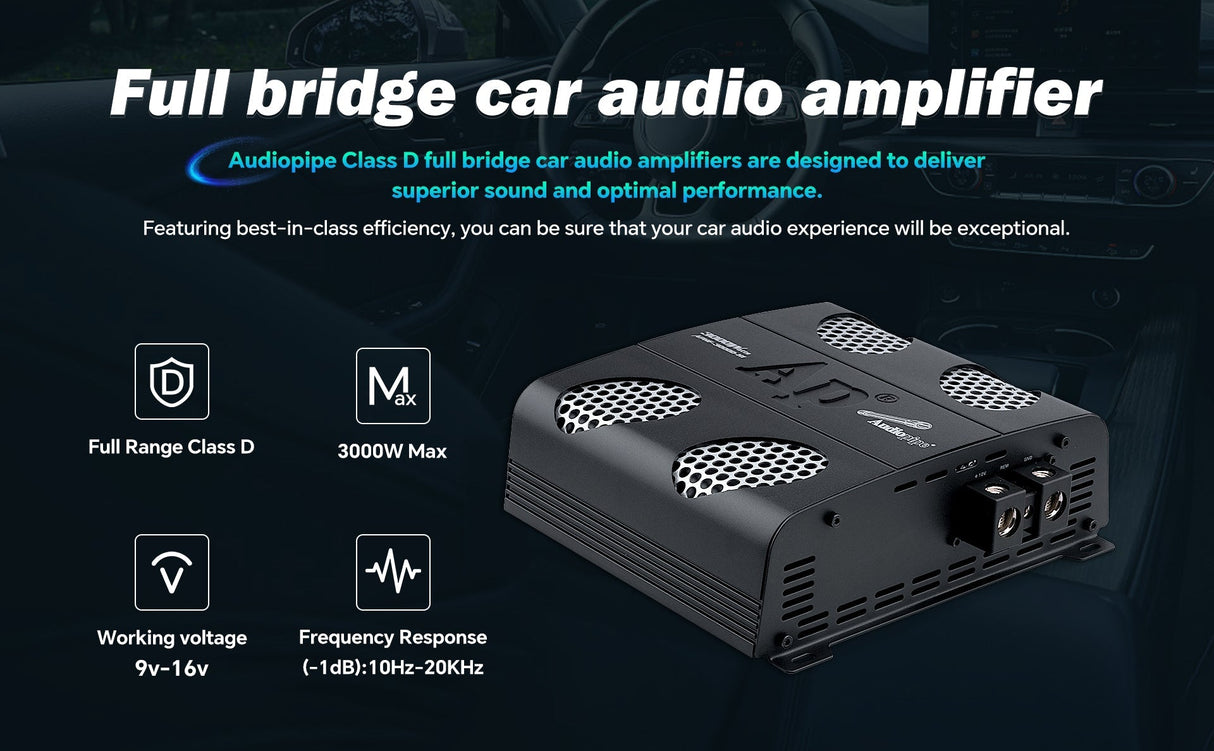 3000 Watts Full Range Class D Mosfet Amplifier (APHF-3000D-H1) Audiopipe