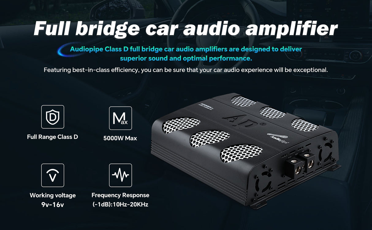 5000 Watts Full Range Class D Mosfet Amplifier (APHF-5000D-H2) Audiopipe