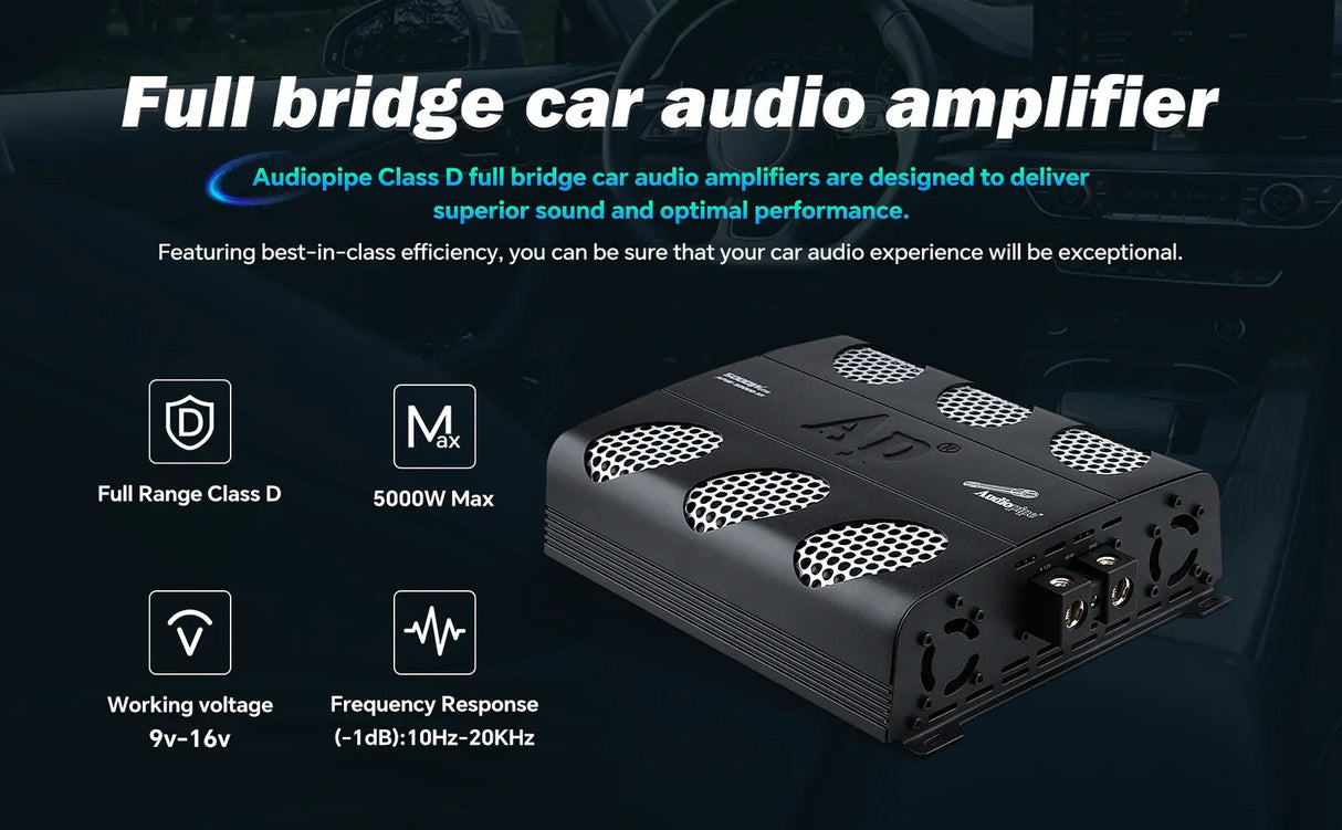 Audiopipe APHF-5000D-H2 | 5000 Watts Full Range Monoblock Amplifier 2-Ohm Audiopipe