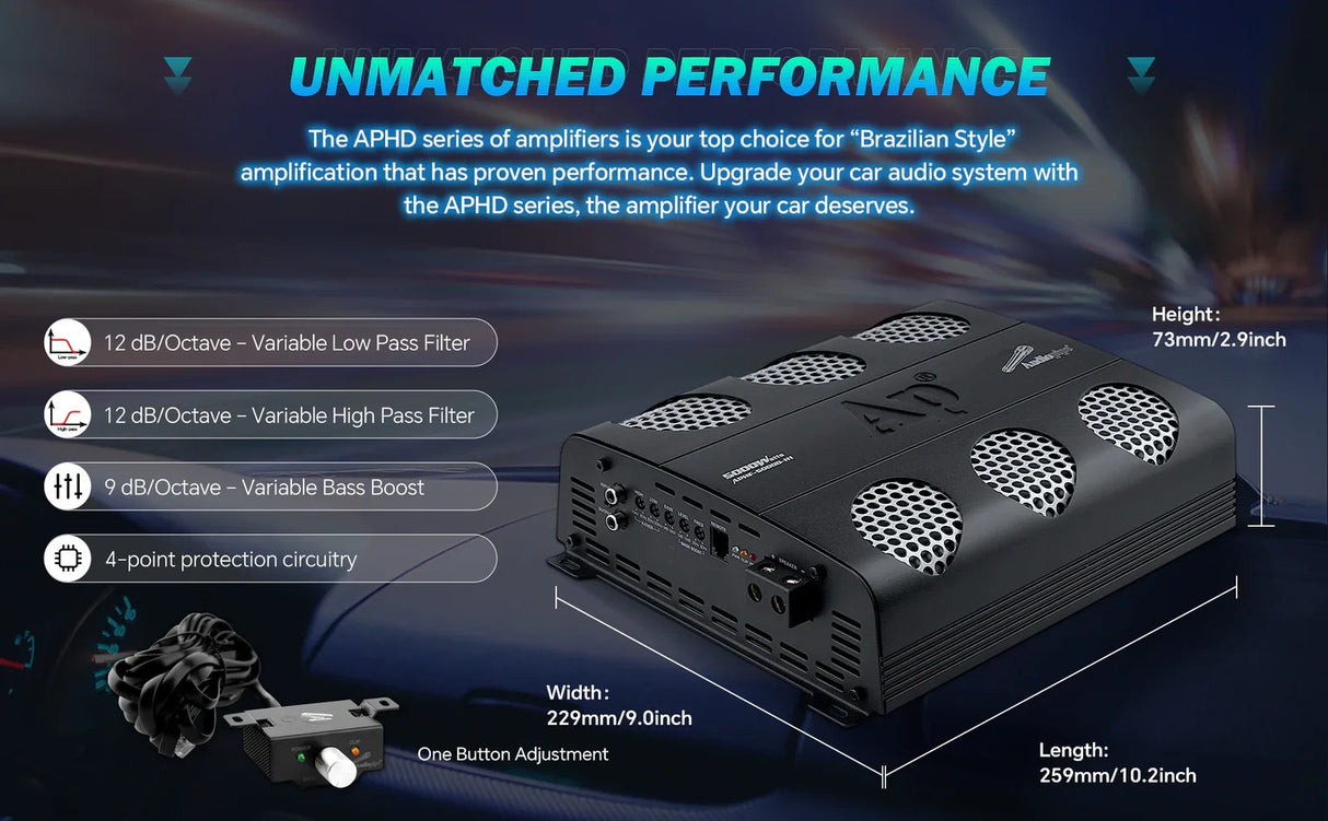 Audiopipe APHF-5000D-H2 | 5000 Watts Full Range Monoblock Amplifier 2-Ohm Audiopipe