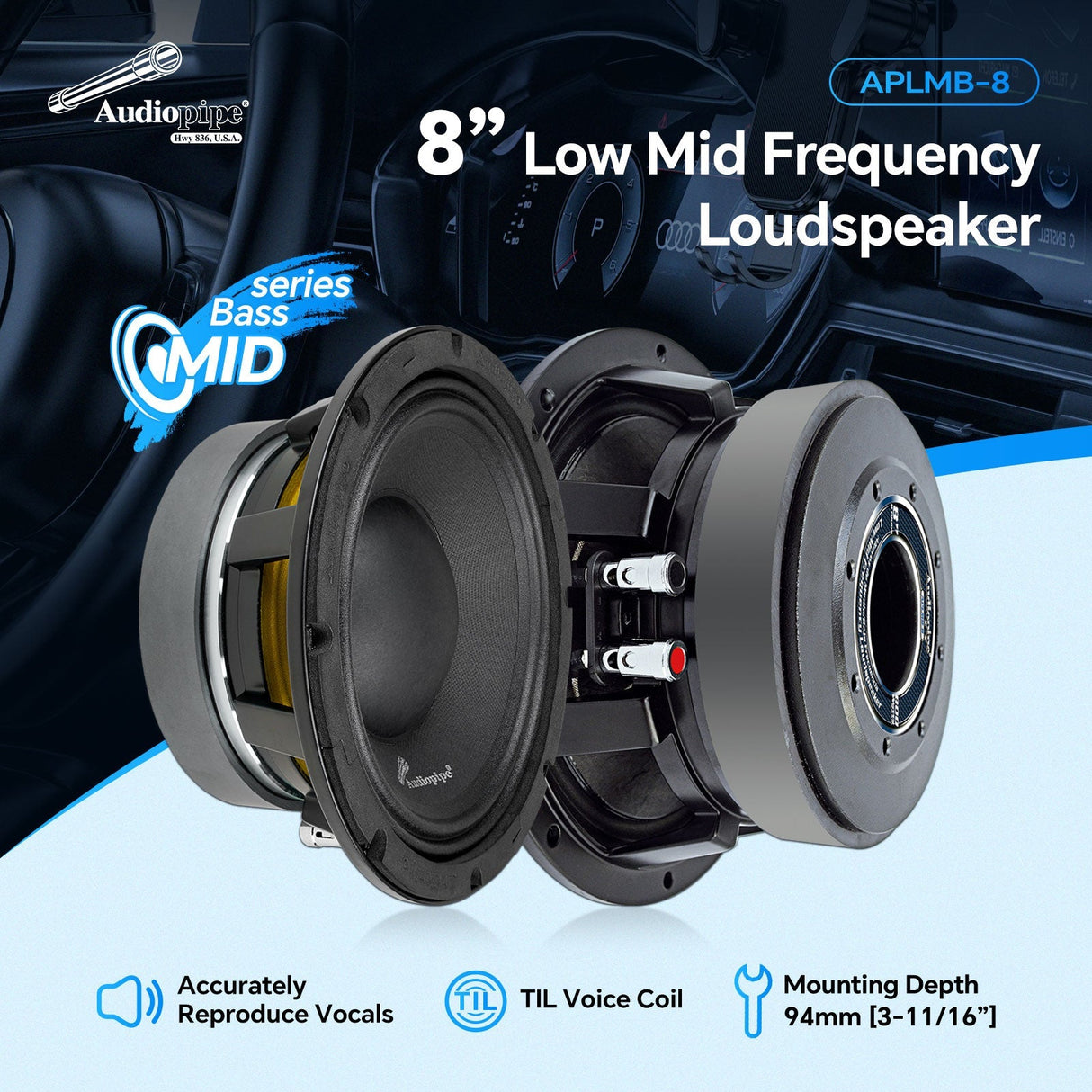 8" Mid-Low Frequency Loudspeaker (APLMB-8), Sold individually Audiopipe