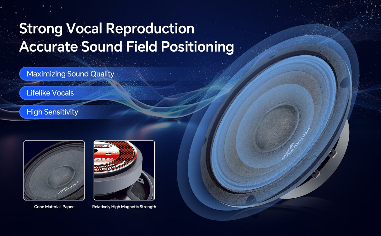 6" Mid-Range Frequency Loudspeaker (APMB-627-4), Sold in pairs Audiopipe