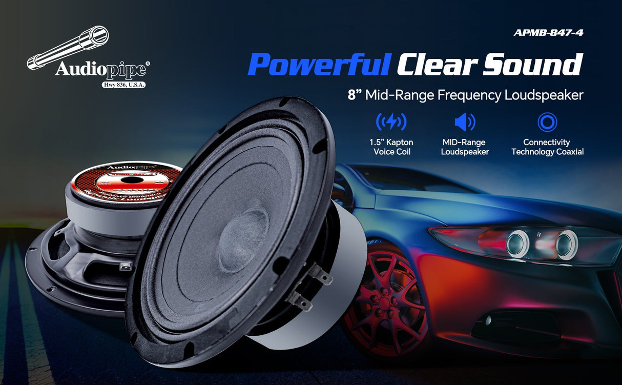 8" Mid-Range Frequency Loudspeaker (APMB-847-4), Sold in pairs Audiopipe