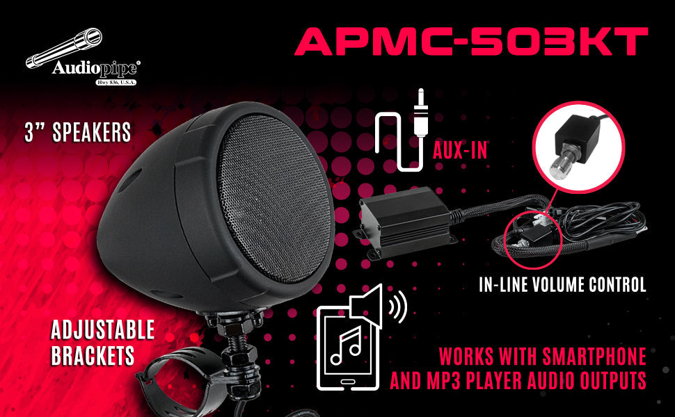 3” Motorcycle Amplified Speaker System (APMC-503KT) Audiopipe