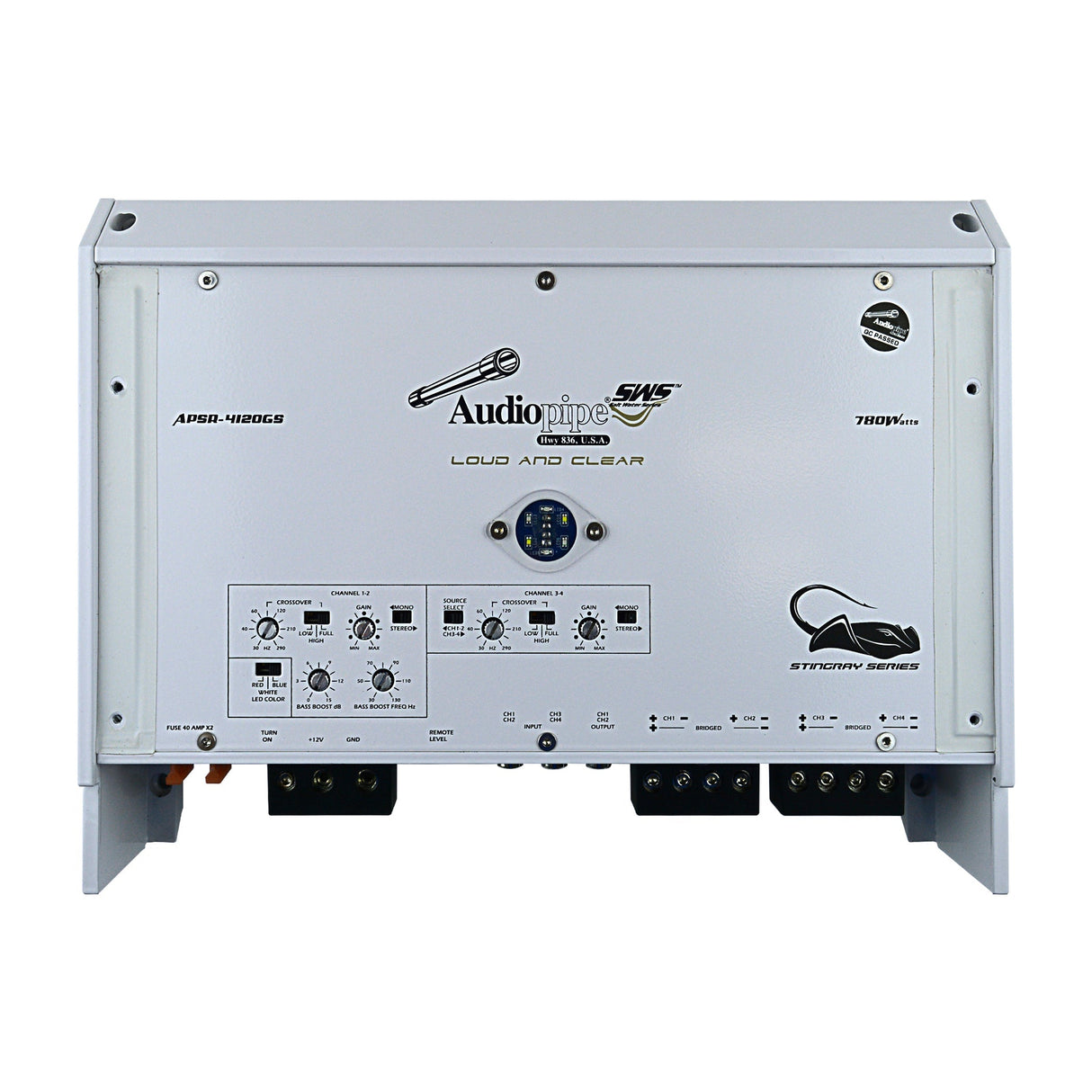 APSR-4120GS - 780W 4-Channel Class D Marine Amplifier Audiopipe