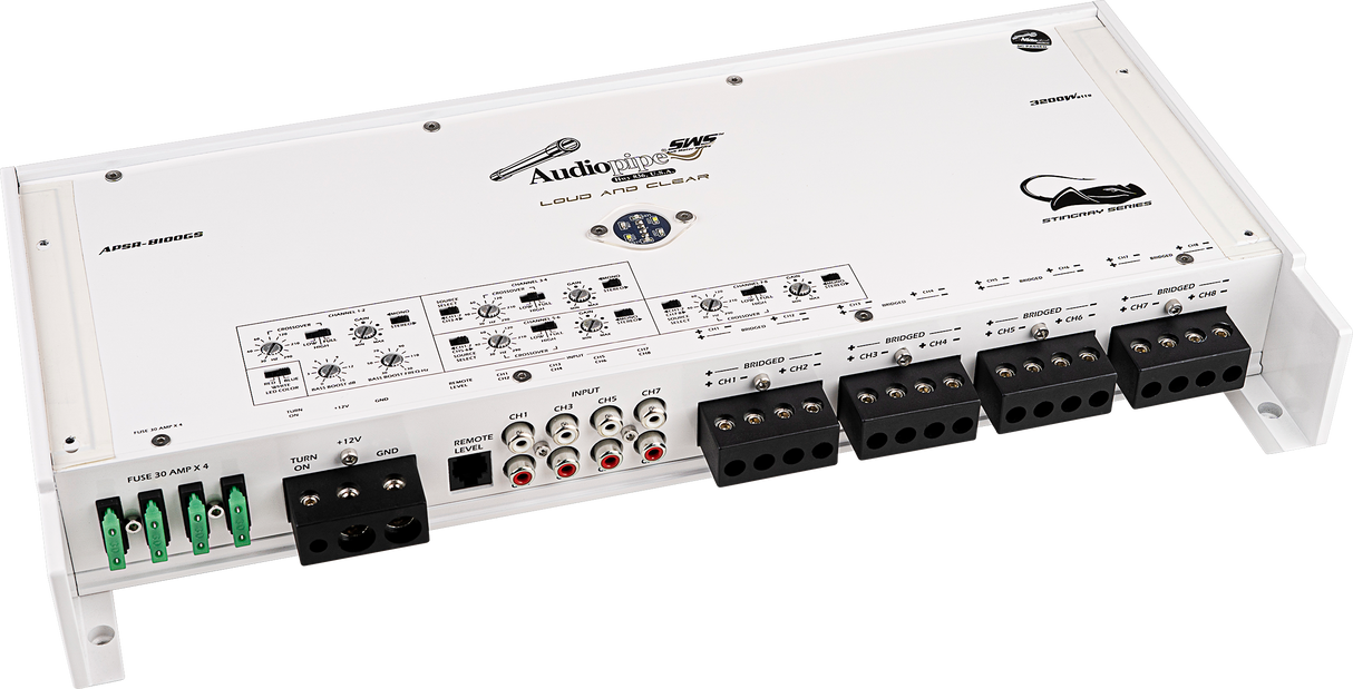 APSR-8100GS - 3200W 8-Channel Class D Marine Amplifier Audiopipe